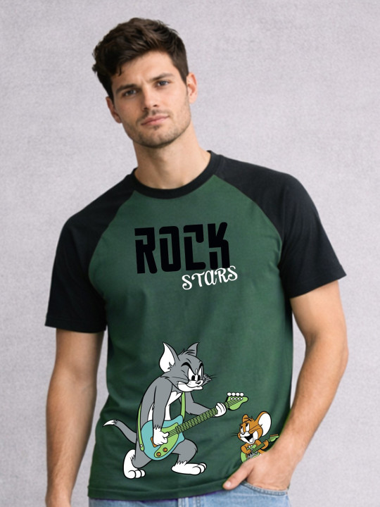 Minute Mirth Men’s Tom & Jerry Printed Cotton Blend Regular Fit T-shirt (Olive Green, Pack Of 1)