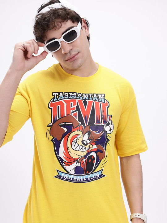 Minute Mirth Men’s Pure Cotton Looney Tunes Printed Oversized T-Shirt (Yellow, Pack Of 1)
