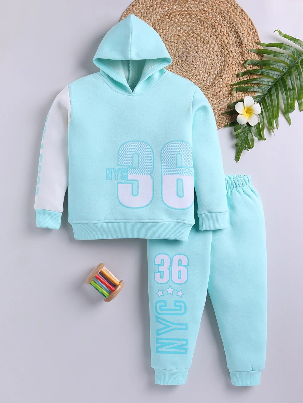 Tinyo Girls NYC 36 Printed Fleece Hoodie and Sweatpant Set (Yellow, Pack of 1)