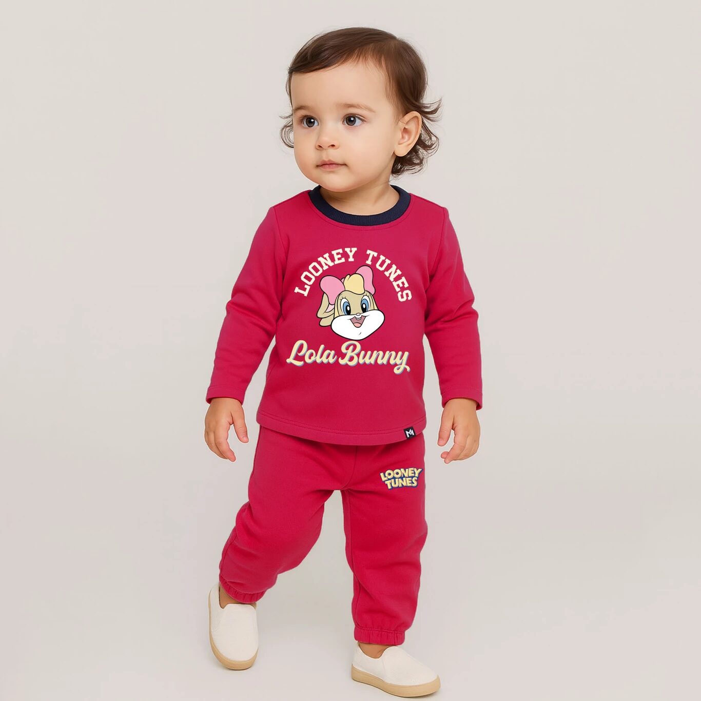 Minute Mirth Baby Girls Looney Tunes Fleece Sweatshirt & Jogger Set (Pink, Pack Of 1)