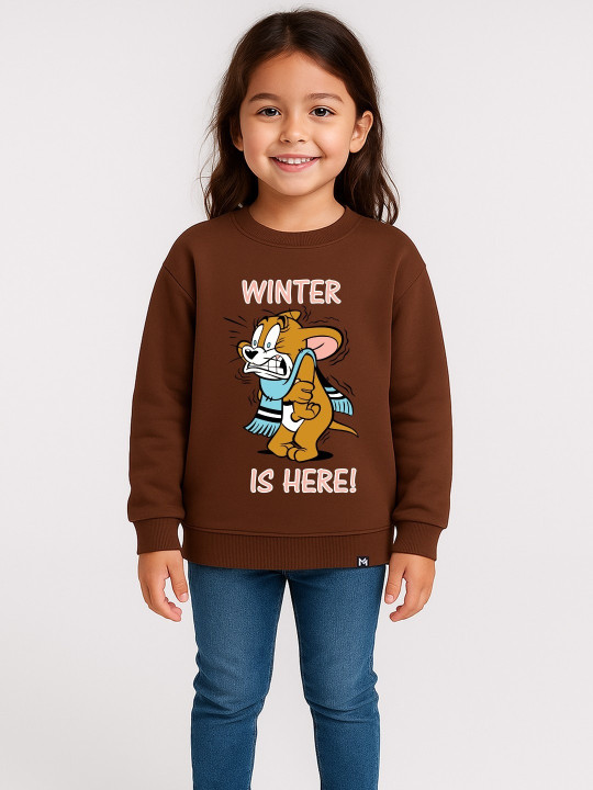 Minute Mirth Girls Tom & Jerry Fleece Printed Sweatshirt (Brown, Pack Of 1)