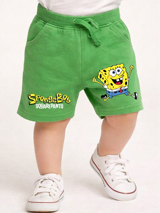 Wildwoods Infant Boys Printed Spongebob Low-Rise Cotton Regular Shorts (Green, Pack of 1)
