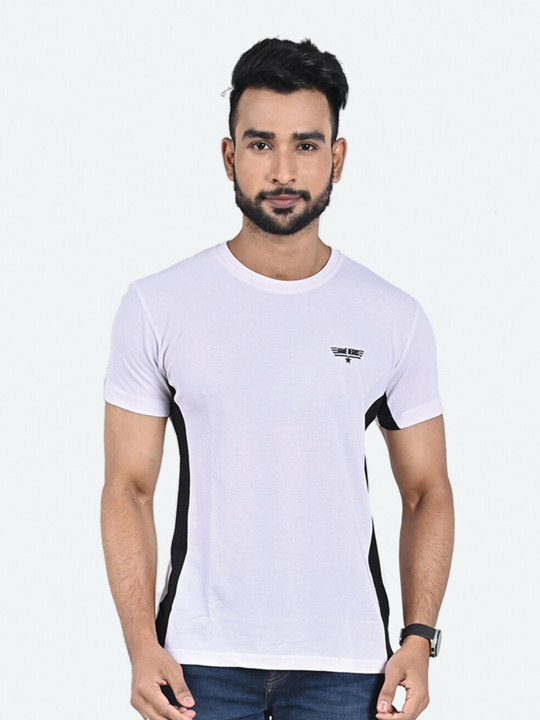 GAME BEGINS Men Colourblocked Pure Cotton T-Shirt (White, Pack Of 1)