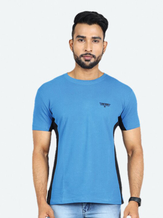 GAME BEGINS Men Colourblocked Short Sleeves Pure Cotton T-Shirt (Blue, Pack Of 1)