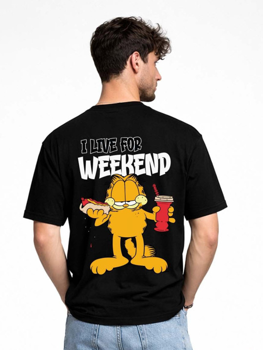 Minute Mirth Men Garfield Printed Cotton Oversized T-Shirt (Black, Pack Of 1)