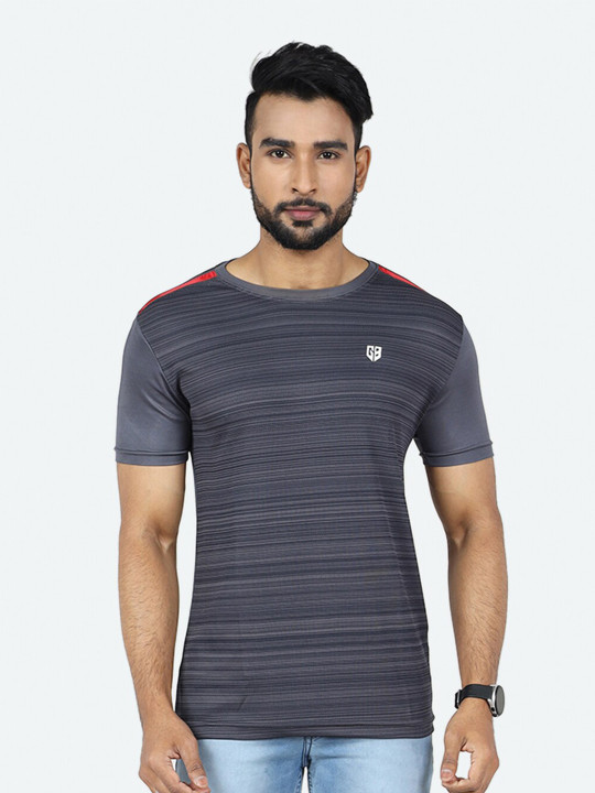 GAME BEGINS Men Striped Round Neck T-Shirt (Grey, Pack of 1)