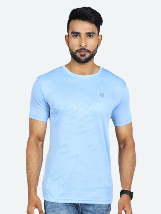 GAME BEGINS Men Logo Printed Round Neck Half Sleeve T-Shirt (Light Blue, Pack of 1)