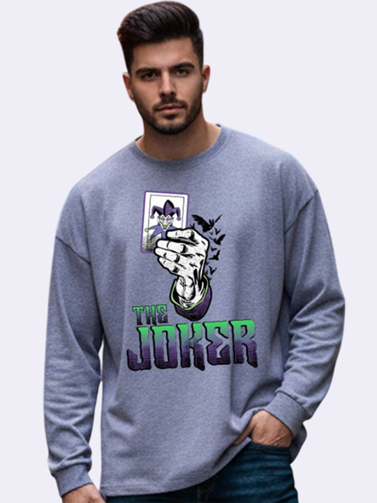 Minute Mirth Men Joker Graphic Printed Oversized T-shirt (Grey, Pack of 1)