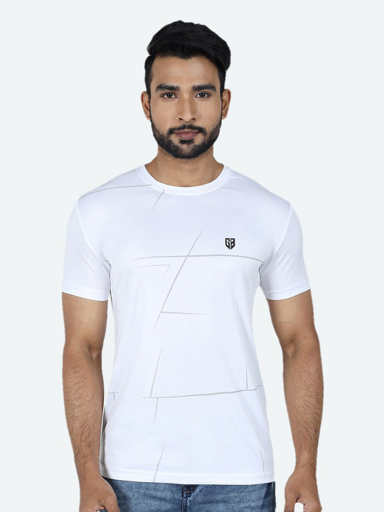 GAME BEGINS Men Polyester Relaxed Fit Geometric Printed T-Shirt (White, Pack of 1)