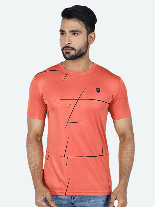 GAME BEGINS Men Polyester Relaxed Fit Abstract Printed T-Shirt (Orange, Pack of 1)