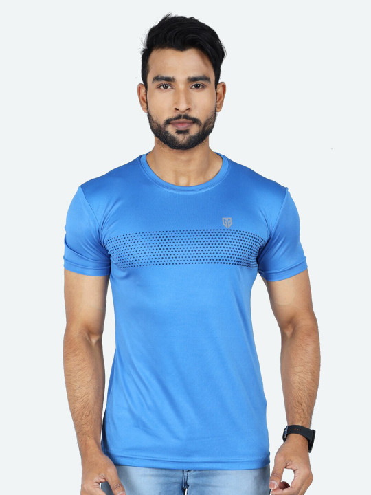 GAME BEGINS Men Polyester Relaxed Fit Polka Dots Printed T-Shirt (Blue, Pack of 1)