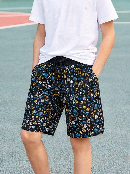 Wildwoods Boys Graphic Printed Shorts (Black, Pack of 1)