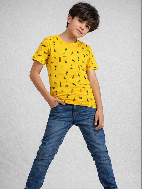Wildwoods Boys Cotton Printed T-Shirt (Yellow, Pack Of 1)
