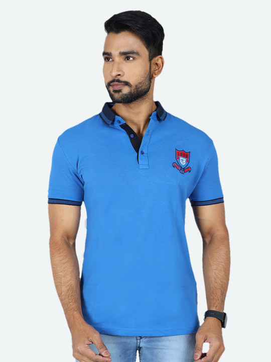 GAME BEGINS Men Polo Collar Pure Cotton T-Shirt (Blue, Pack Of 1)