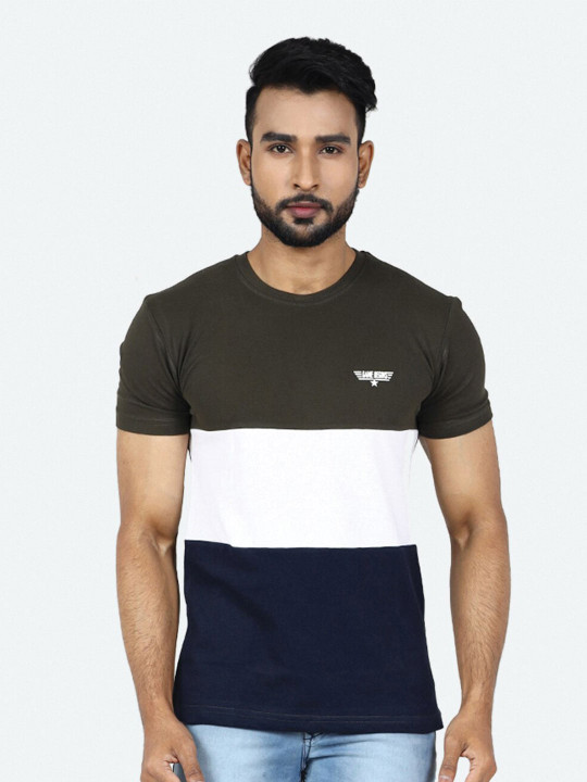 GAME BEGINS Men Colourblocked Cotton T-Shirt (Green, Pack Of 1)