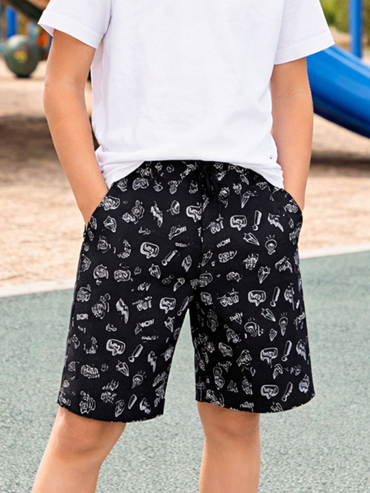 Wildwoods Boys Graphic Printed Shorts (Black, Pack of 1)