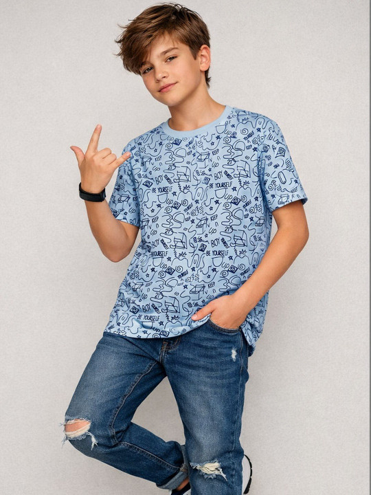 Wildwoods Boys Cotton Graphic Printed T-Shirt (Blue, Pack Of 1)