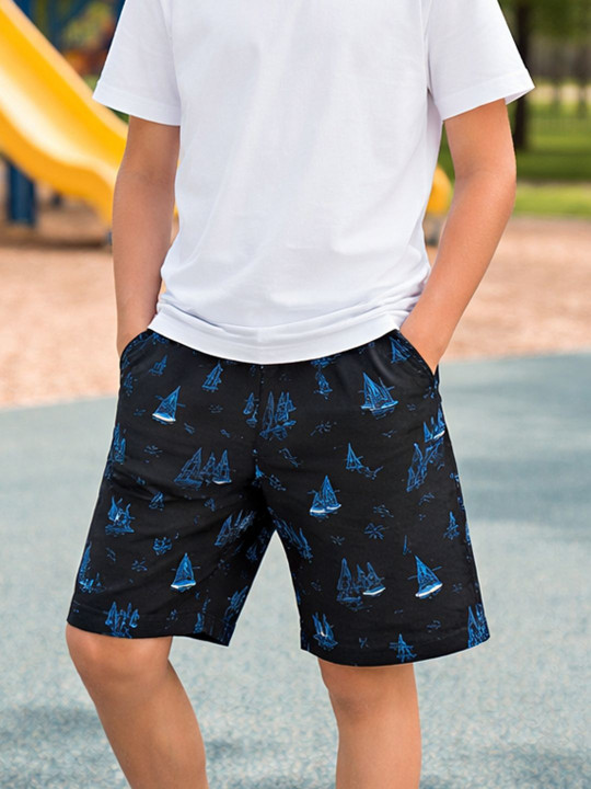 Wildwoods Boys Graphic Printed Shorts (Navy Blue, Pack of 1)