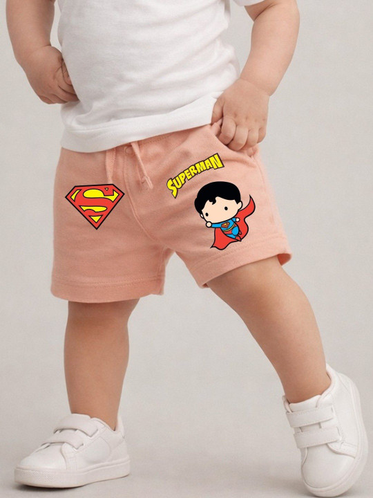 Wildwoods Infant Boys Superman Graphic Printed Shorts (Peach, Pack of 1)