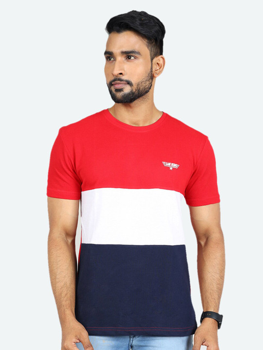 GAME BEGINS Men Colourblocked Pure Cotton T-Shirt (Red, Pack Of 1)