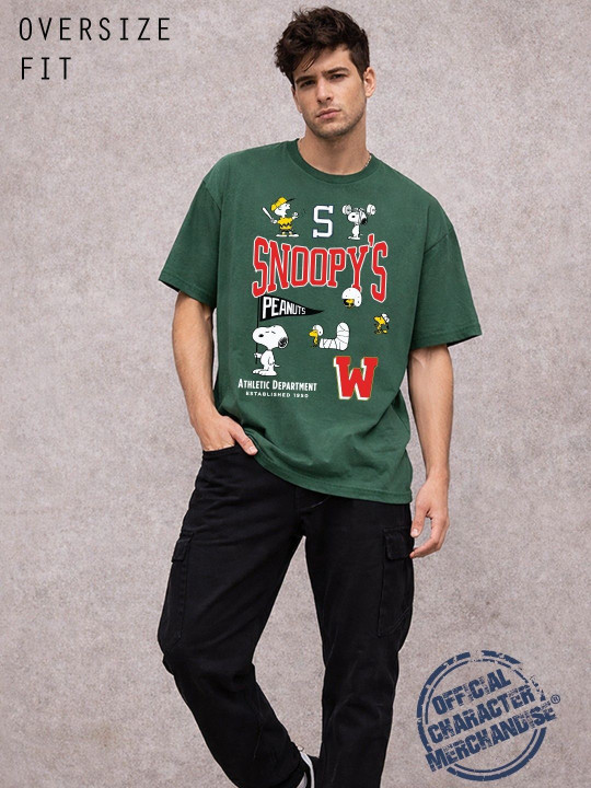 Minute Mirth Men Peanuts Printed Drop-Shoulder Oversized T-shirt (Green, Pack of 1)