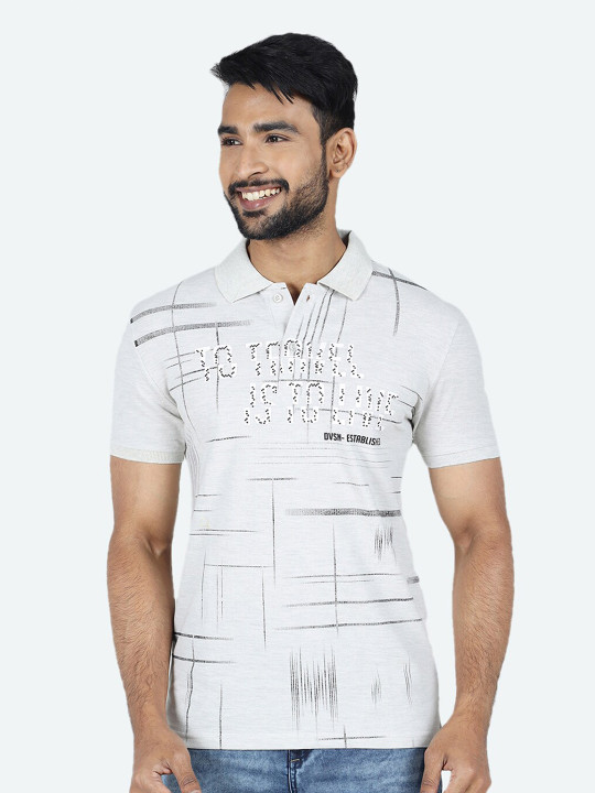 GAME BEGINS Men Typography Printed Polo Collar Relaxed Fit Pure Cotton T-Shirt (Grey, Pack Of 1)