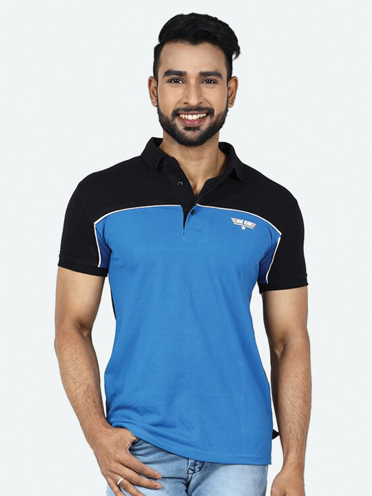 GAME BEGINS Men Colourblocked Polo Collar T-Shirt (Blue, Pack Of 1)