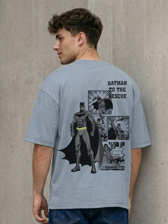 Minute Mirth Men Batman Graphic Printed Oversized T-shirt (Blue, Pack of 1)