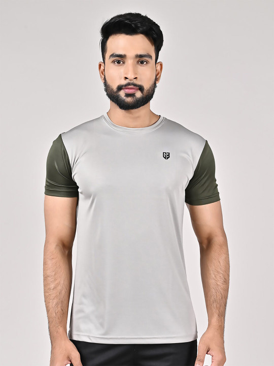 GAME BEGINS Men Colorblock Round Neck Half Sleeve T-Shirt (Grey, Pack of 1)