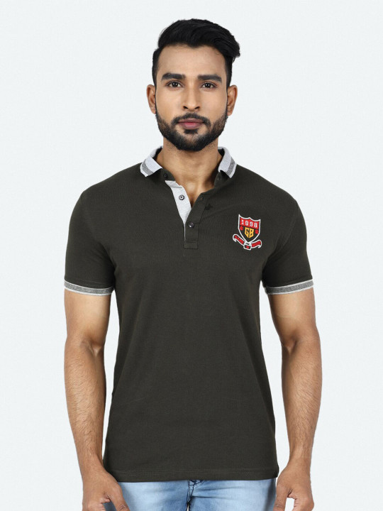 GAME BEGINS Men Polo Collar Pure Cotton T-Shirt (Green, Pack Of 1)