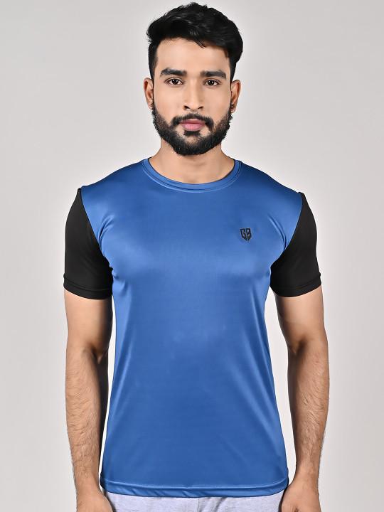 GAME BEGINS Men Colorblock Round Neck Half Sleeve T-Shirt (Blue, Pack of 1)