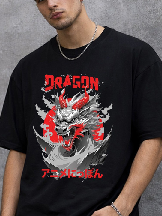 Minute Mirth Men Anime Nippon Graphic Printed Cotton T-shirt (Black, Pack of 1)