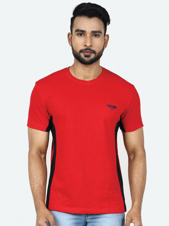 GAME BEGINS Men Cotton Round Neck T-Shirt (Red, Pack Of 1)