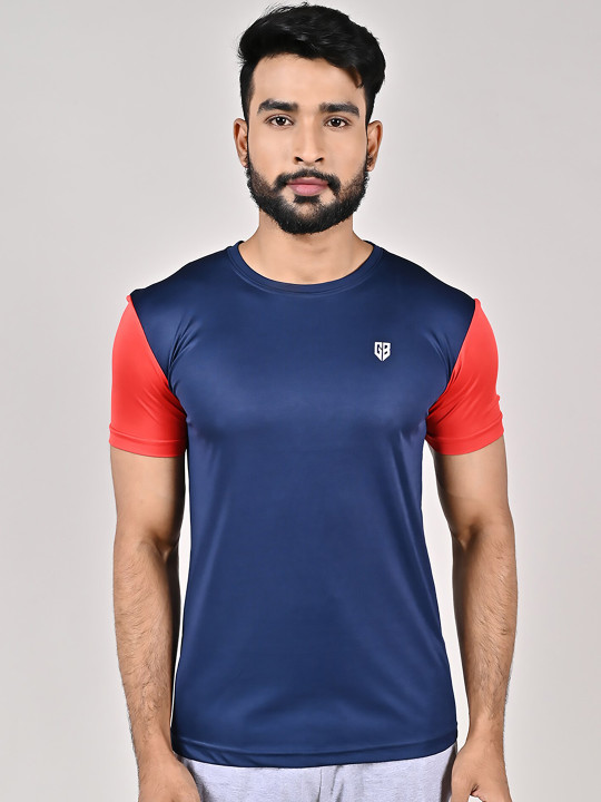 GAME BEGINS Men Cotton Colorblock Round Neck Half Sleeve T-Shirt (Red & Blue, Pack of 1)