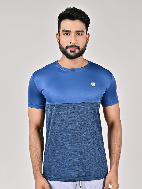 GAME BEGINS Men Brand Logo Printed Round Neck T-Shirt (Blue, Pack of 1)