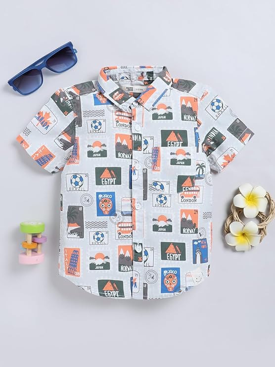 Happy Faces Baby Boy’s Striped Pure Cotton Casual Shirt (Grey, Pack of 1)