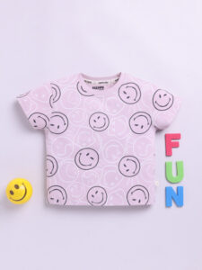 Happy Faces Girls Smiley World Pure Cotton Printed T-shirt (Lavender, Pack Of 1)