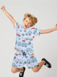 Happy Faces Boys Pure Cotton Printed T-shirt with Shorts Clothing Set (Blue, Pack Of 1)