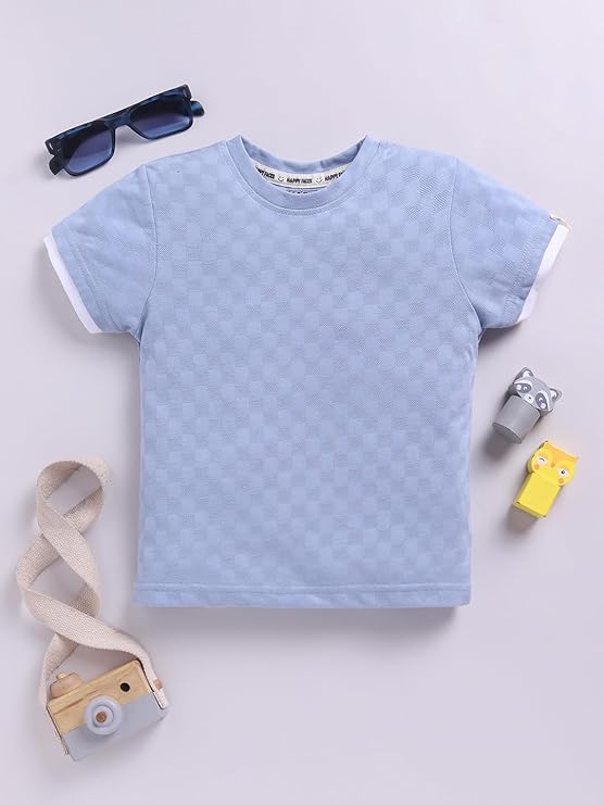 Happy Faces Boy’s Solid Pure Cotton T-shirt (Blue, Pack of 1)