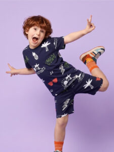 Happy Faces Boys Pure Cotton Conversational Printed T-shirt with Shorts Clothing Set (Navy Blue, Pack Of 1)