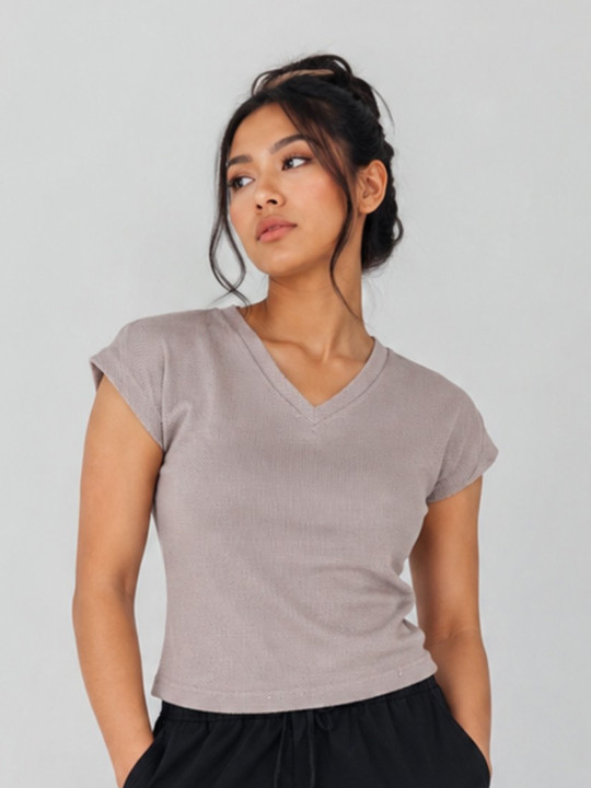Minute Mirth Women’s Cotton Solid V-Neck T-shirt (Grey, Pack Of 1)