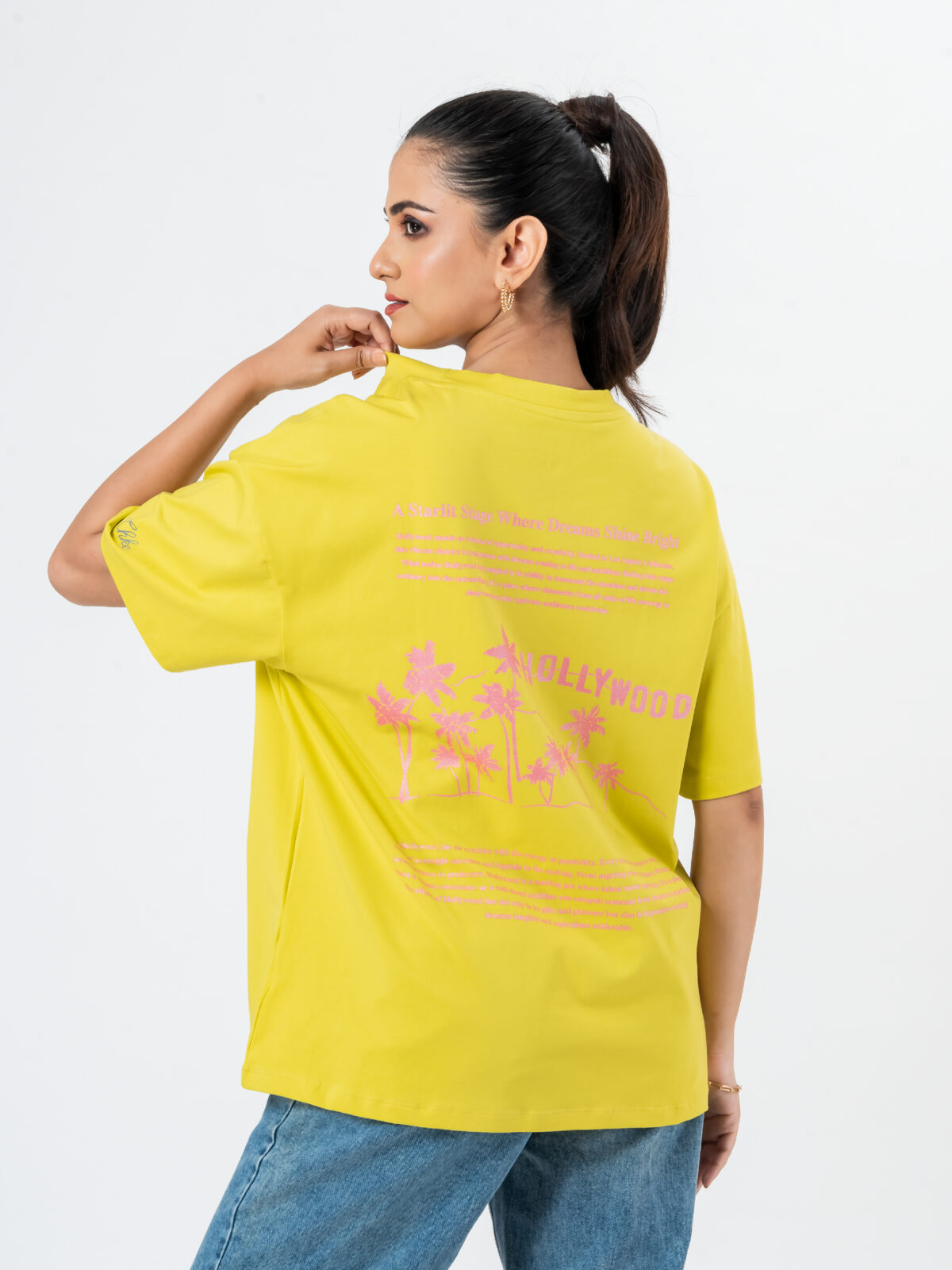CHEROKEE Women’s Cotton Blend Graphic Print Oversized T-shirt (Yellow, Pack Of 1)