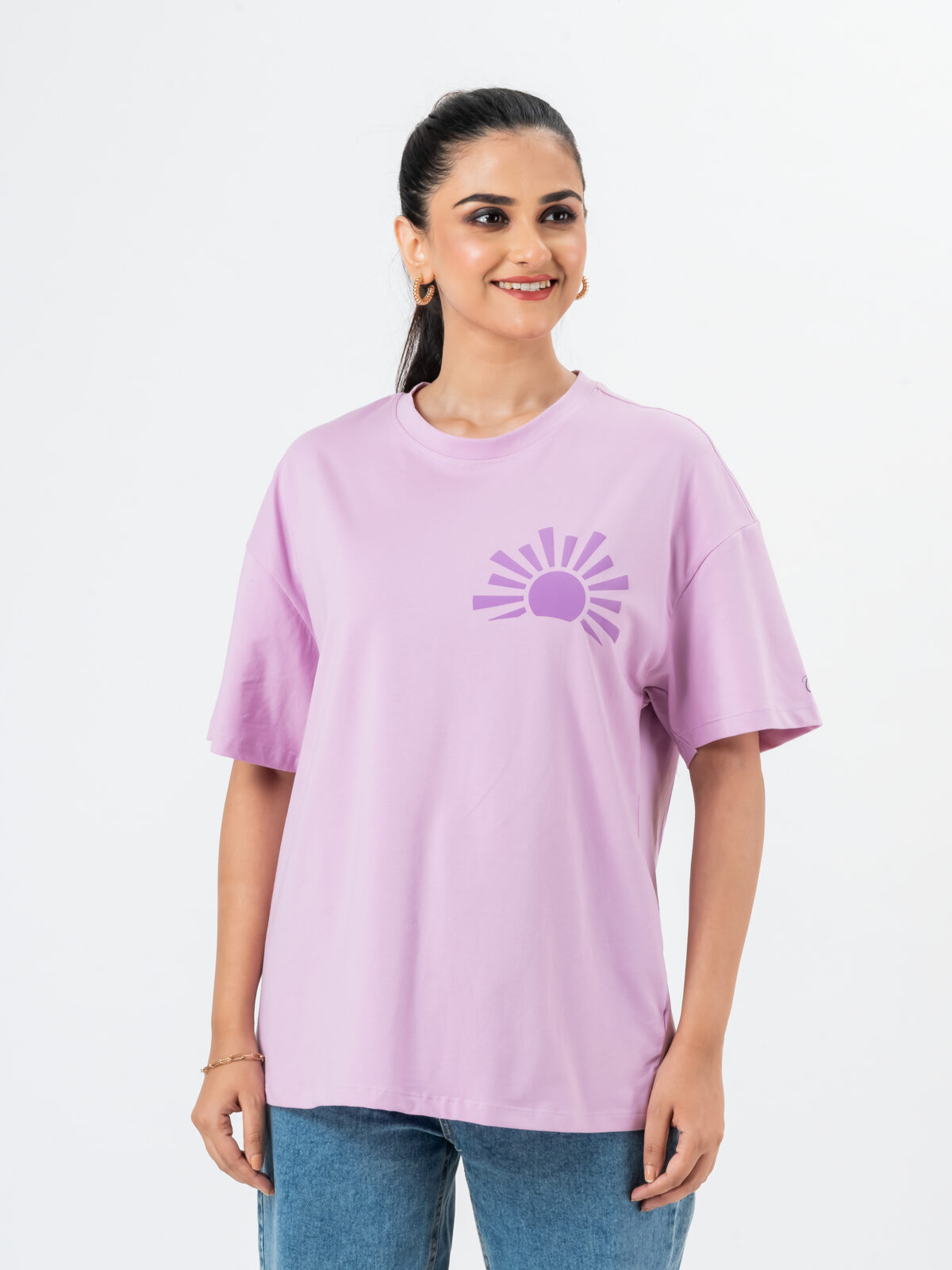 CHEROKEE Women’s Cotton Blend Graphic Print Oversized T-shirt (Purple, Pack Of 1)