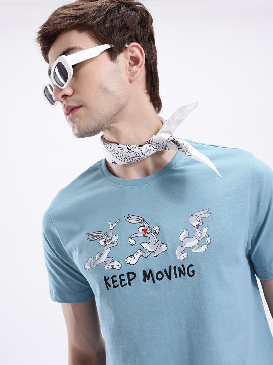 Minute Mirth Men’s Looney Tunes Humour & Comic Printed Pure Cotton T-shirt (Blue, Pack Of 1)