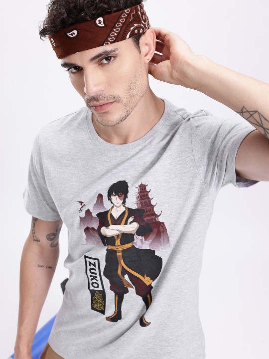 Minute Mirth Men’s Anime Nippon Humour & Comic Printed Pure Cotton T-shirt (Grey Melange, Pack Of 1)