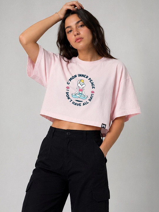 Minute Mirth Women’s Polyester Looney Tunes Printed Boxy Crop T-shirt (Pink, Pack Of 1)