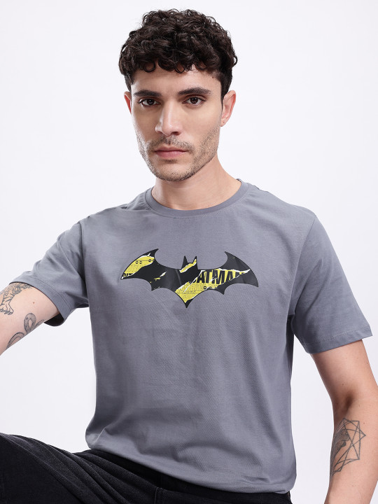 Minute Mirth Men’s Batman Superhero Printed Pure Cotton T-shirt (Grey, Pack Of 1)