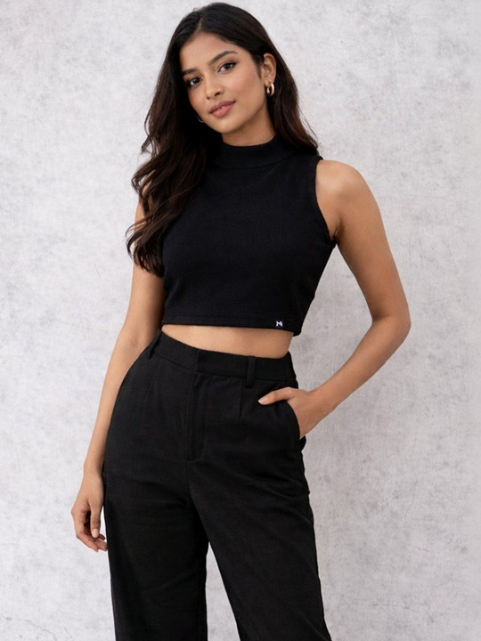 Minute Mirth Women’s Cotton Solid Crop T-shirt (Black, Pack Of 1)