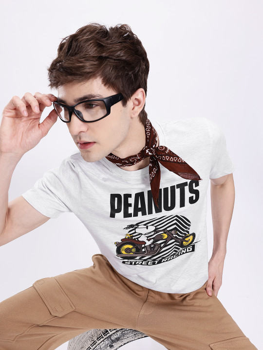 Minute Mirth Men’s Peanuts Humour & Comic Printed Pure Cotton T-shirt (Grey, Pack Of 1)
