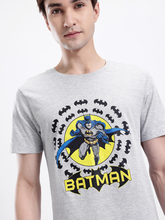 Minute Mirth Men’s Batman Humour & Comic Printed Pure Cotton T-shirt (Grey Melange, Pack Of 1)